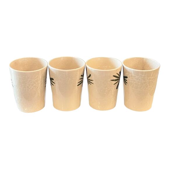 Japan Ceramic Juice Tumblers 3.5" Sake Cups Set 4 Heavy Crazing Hand Painted Vtg - Picture 2 of 8